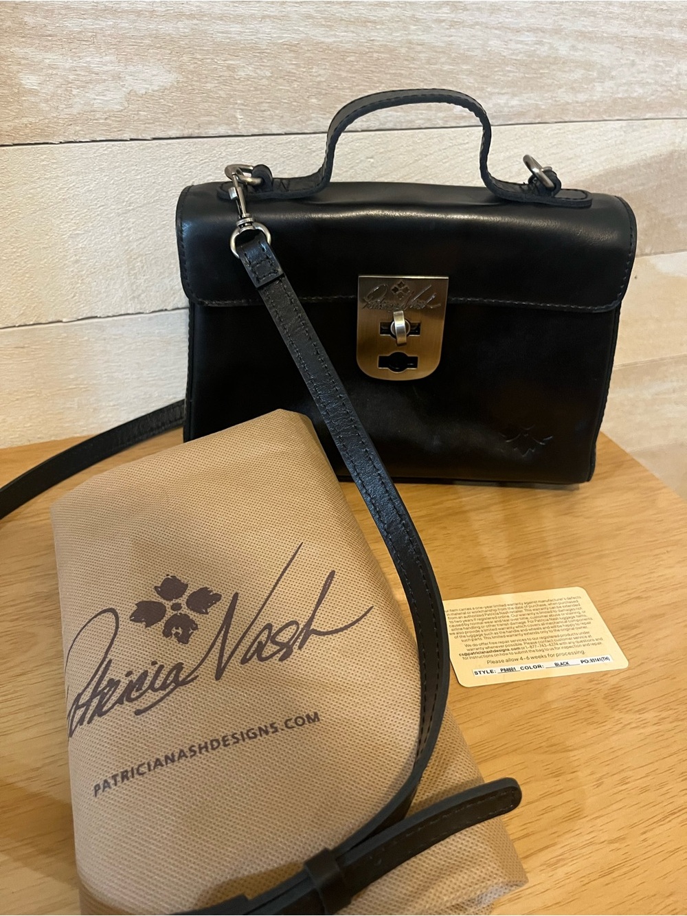 Patricia Nash Carisbrooke Black Leather Crossbody Satchel with Top Handle